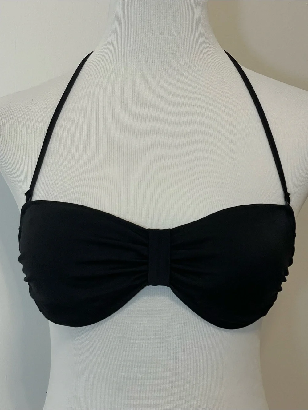 PINK Victoria's Secret Black Ruched Bandeau Halter Bikini Swim Top Size XS